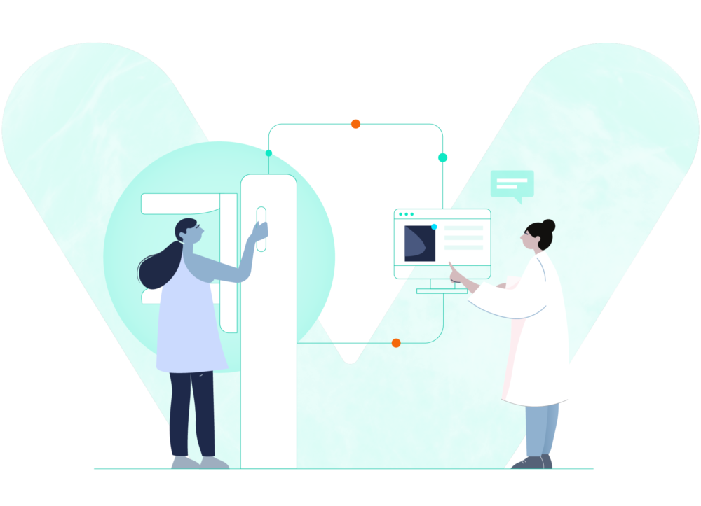 Technologist using Volpara Live during mammography exam